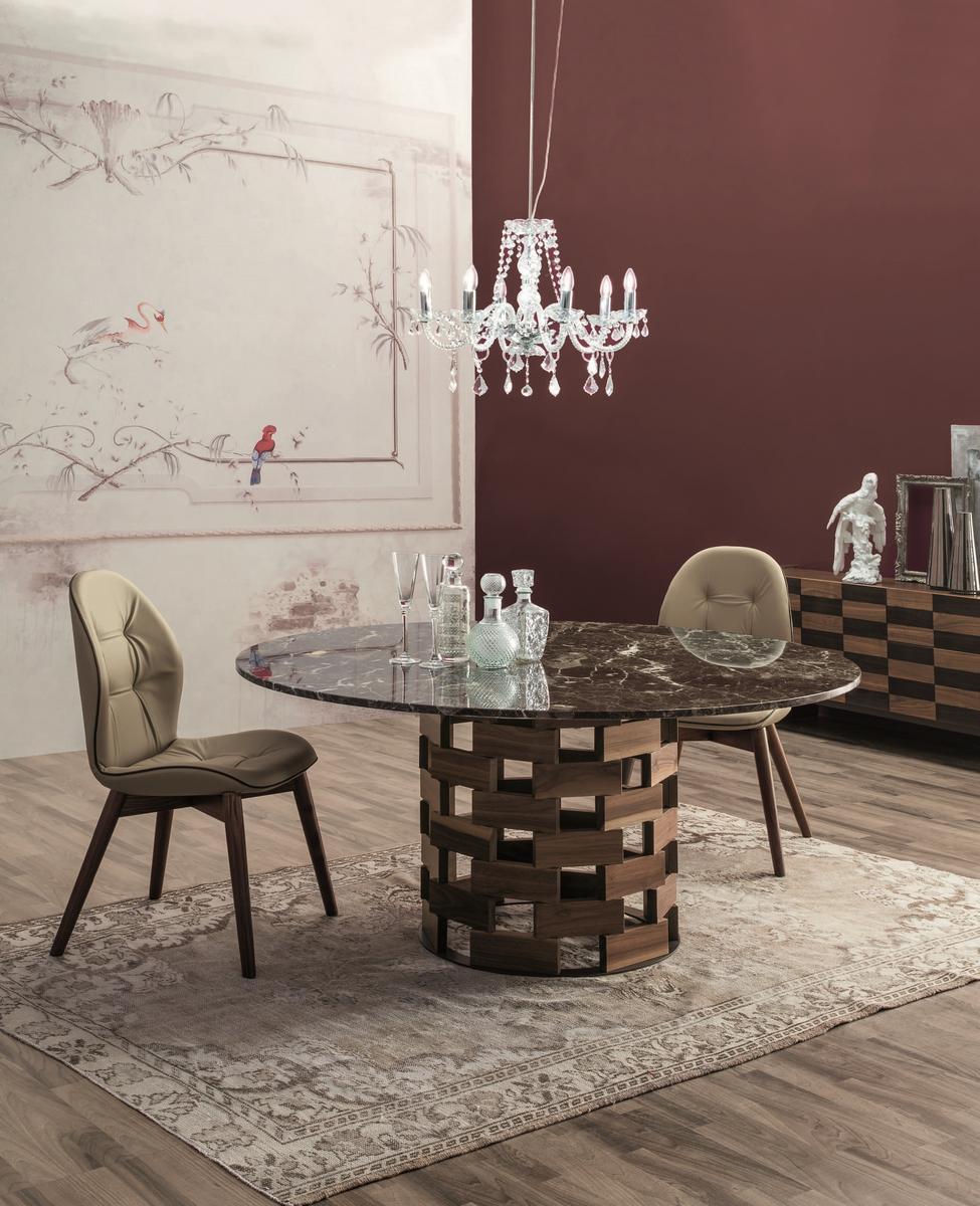 COLOSSEO Round Dark Emperador marble table with walnut base
