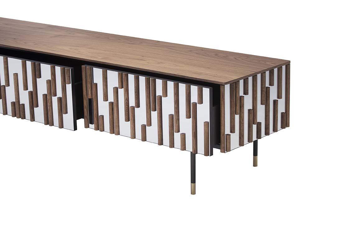 DROPS Wood and glass TV cabinet with drawers