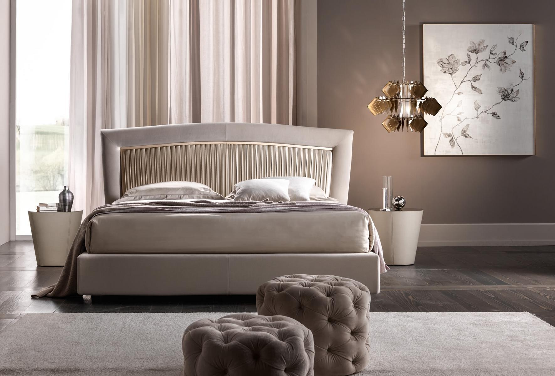 PORTOFINO PLISSÈ Upholstered velvet double bed