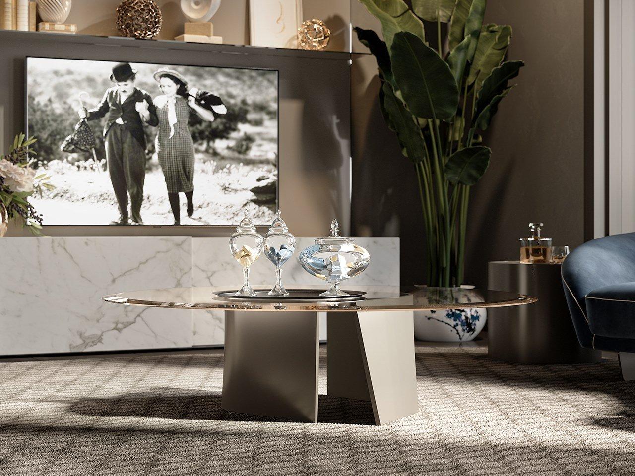 ESSE 40 Oval glass coffee table for living room