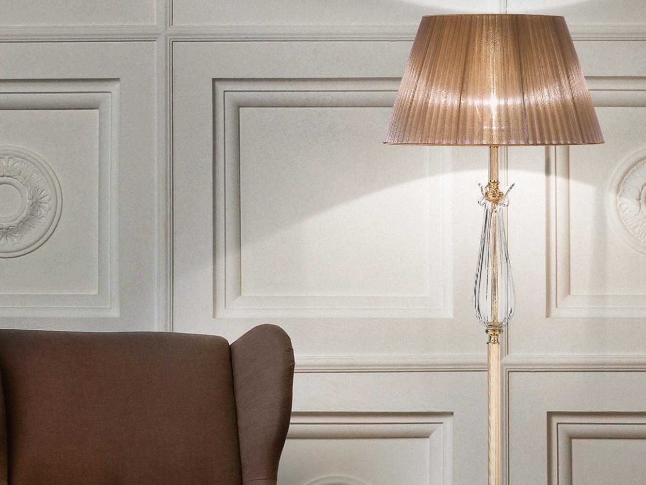 VALENTINA 269/P Gold plated floor lamp with crystal and organza shade