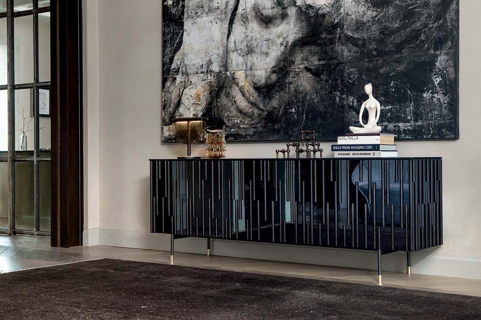 DROPS Wood and glass sideboard with doors