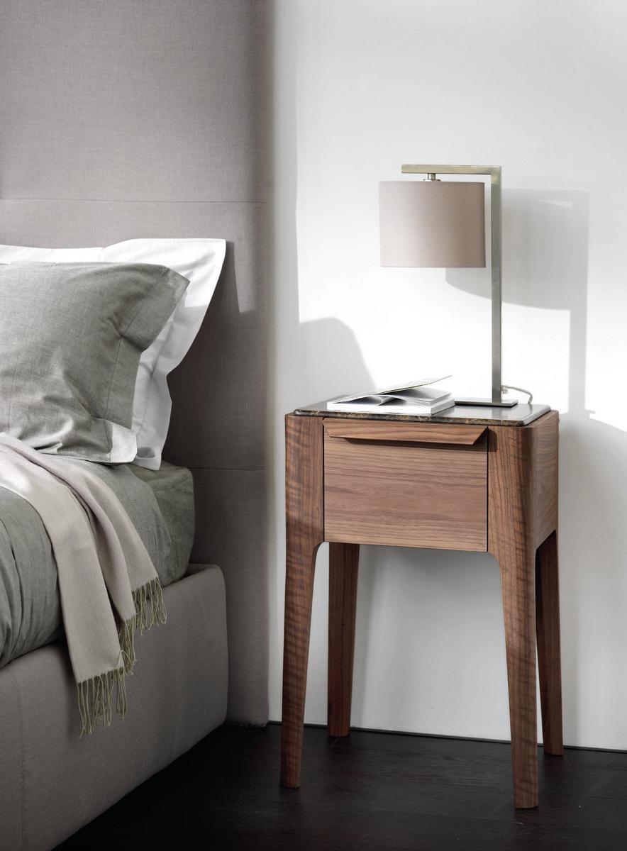 ZIGGY Rectangular walnut bedside table with drawers