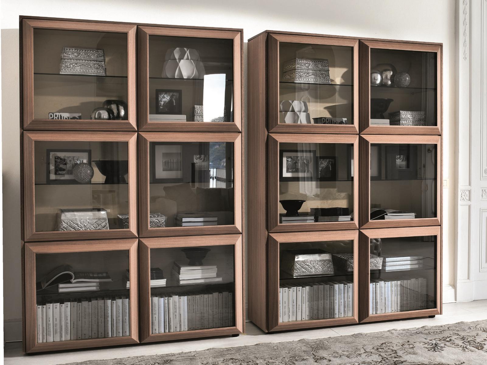 KVADRO Sectional wood and glass bookcase