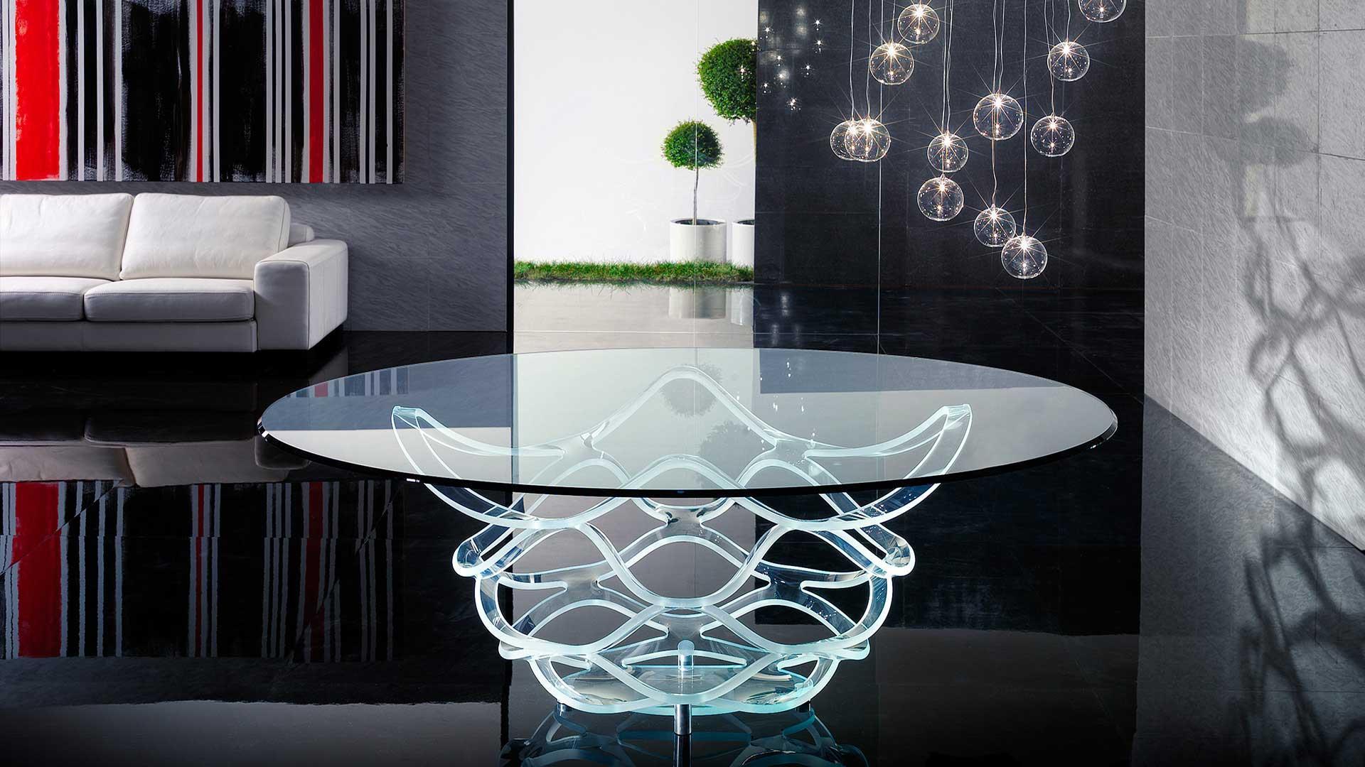 NEOLITICO Round glass dining table