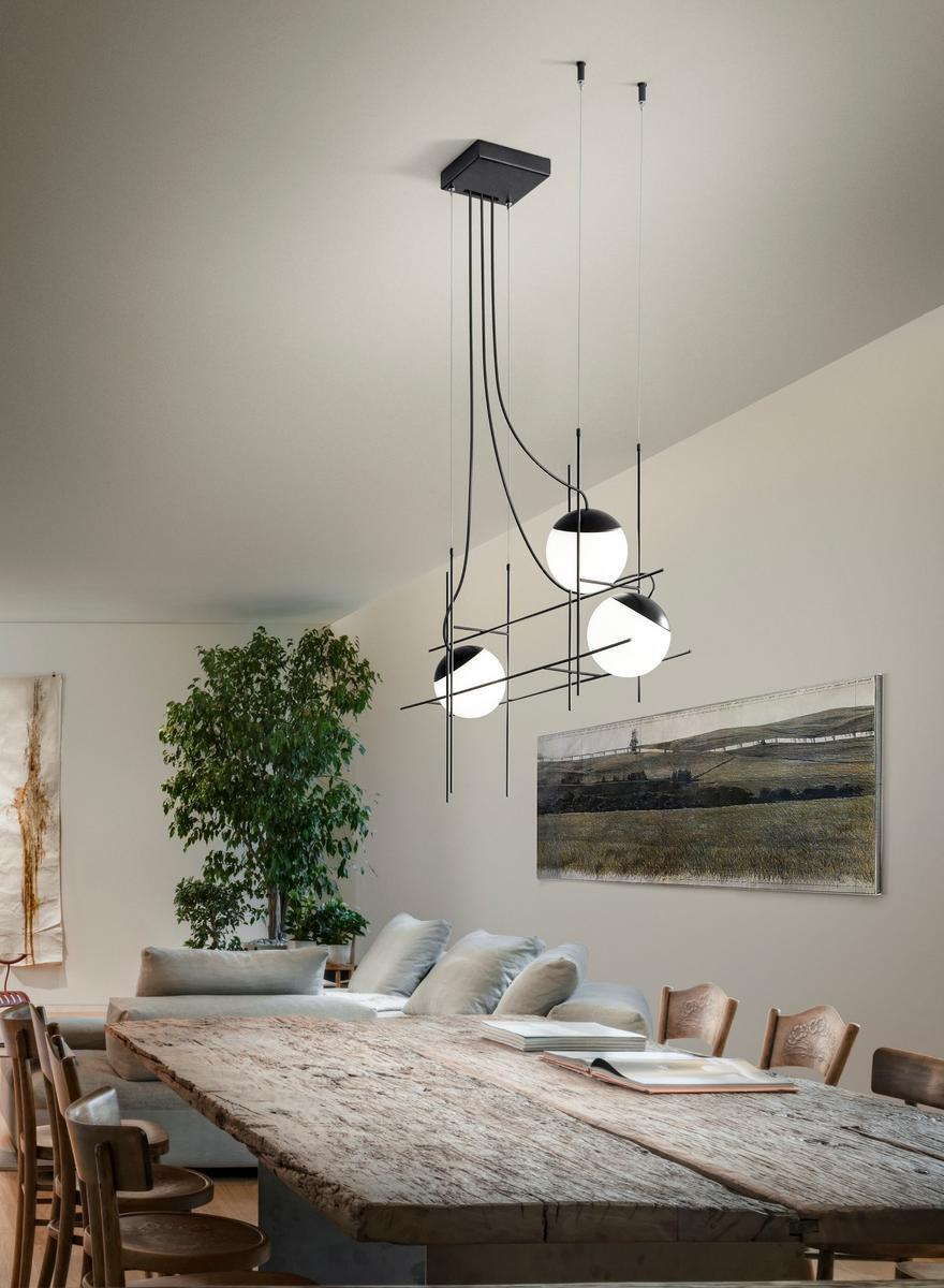 PLOT FRAME SP LED pendant lamp in metal and blown glass
