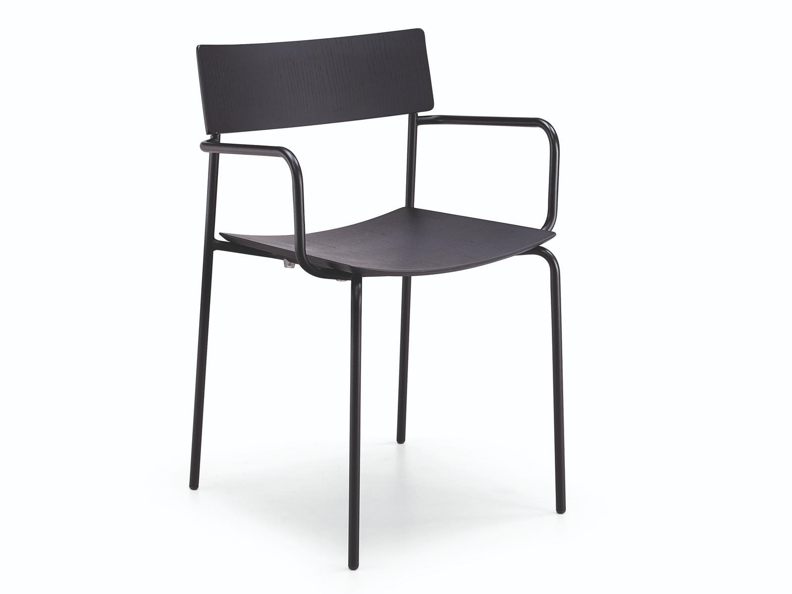 MITO P Stackable wooden chair with armrests