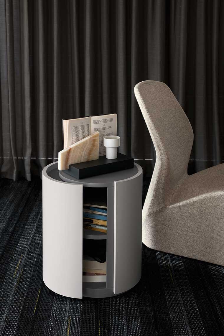 RIM Round veneer bedside table with doors
