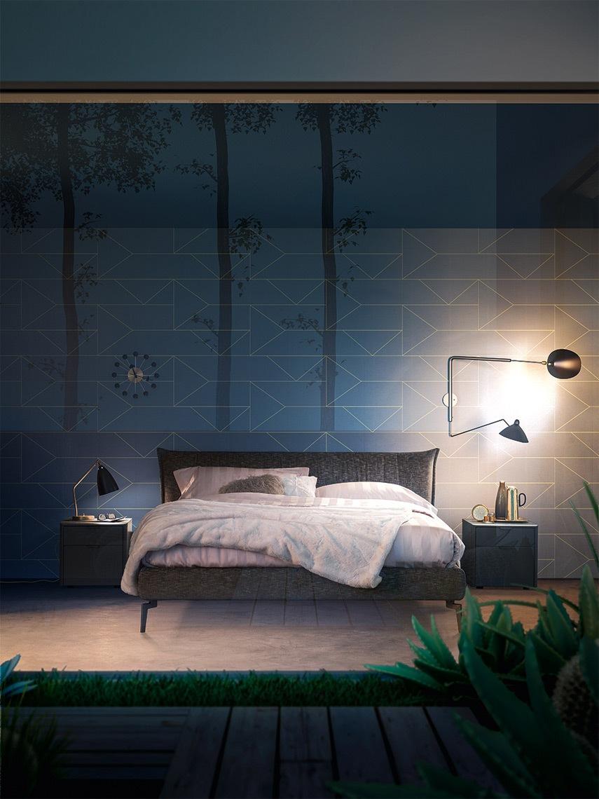 MORRISON Fabric bed with upholstered headboard