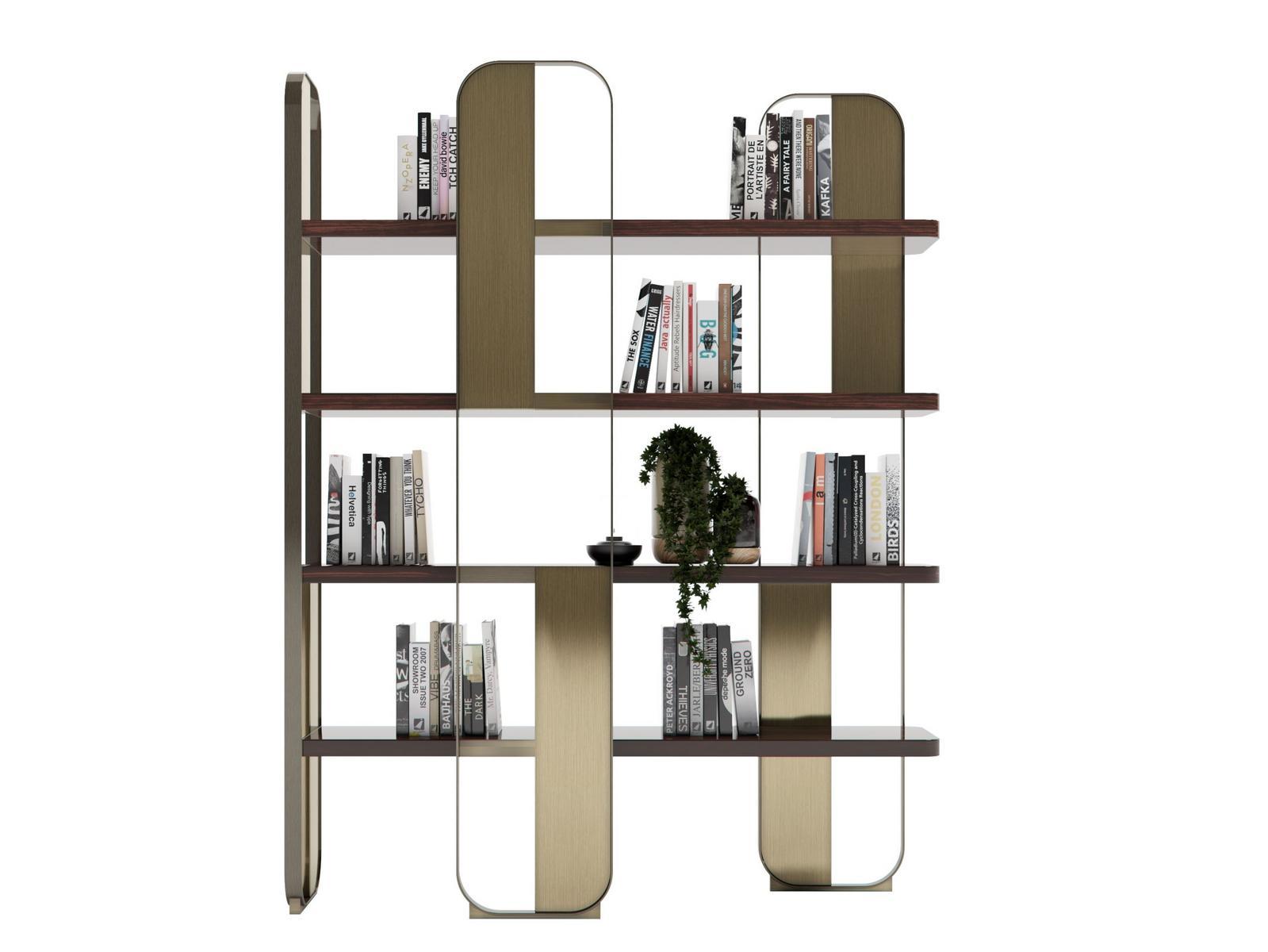 GISELLE Freestanding steel and wood bookcase