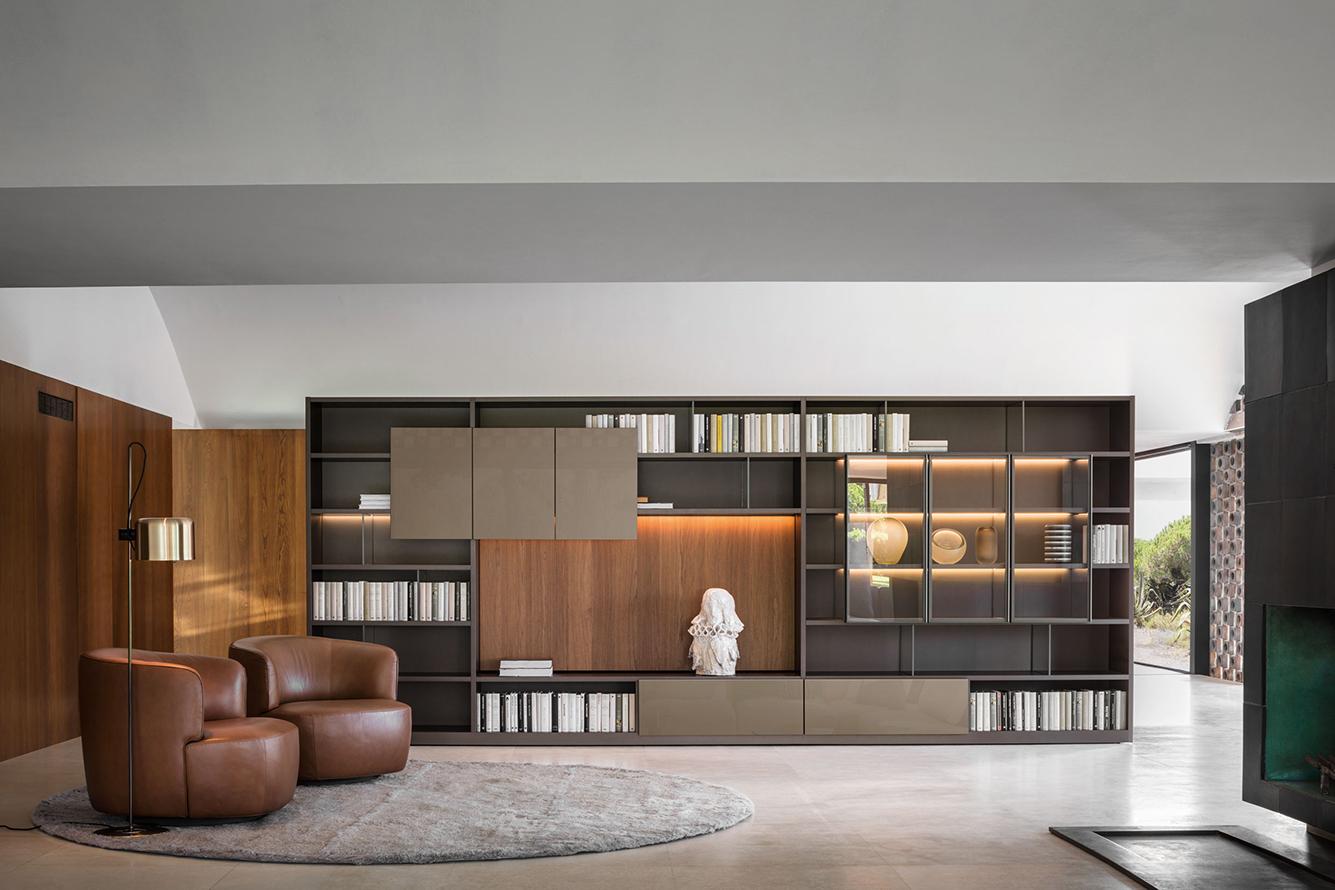 505 Sectional wooden storage wall with integrated lighting