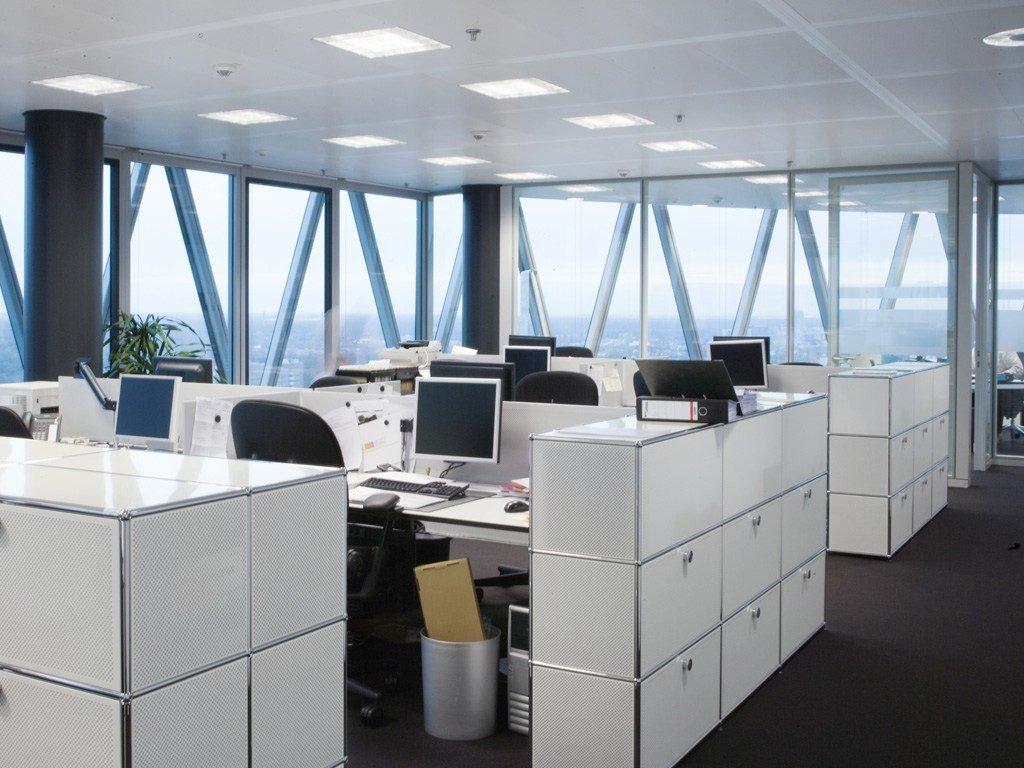 HALLER CREDENZA AS OFFICE STORAGE Low modular metal office storage unit