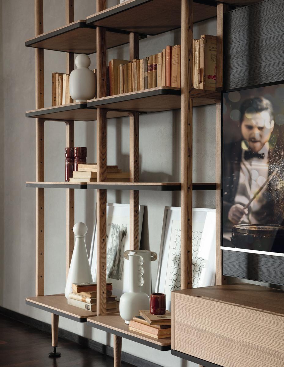 ARIA Wall-mounted ash bookcase with TV stand