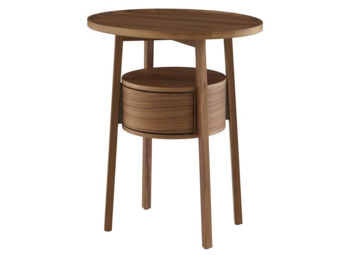 EPISODE Round solid wood bedside table with drawers
