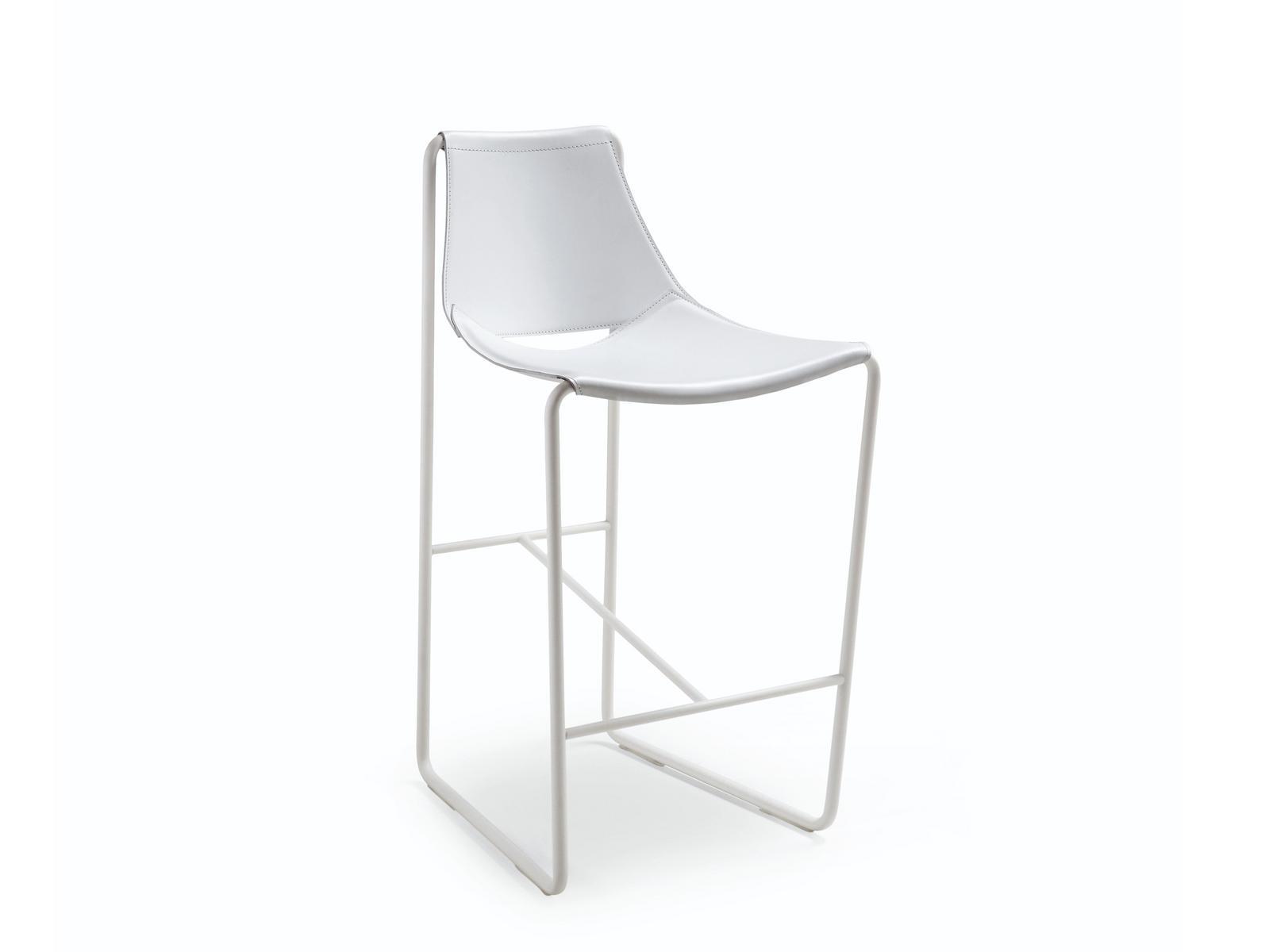 APELLE Sled base tanned leather barstool with back