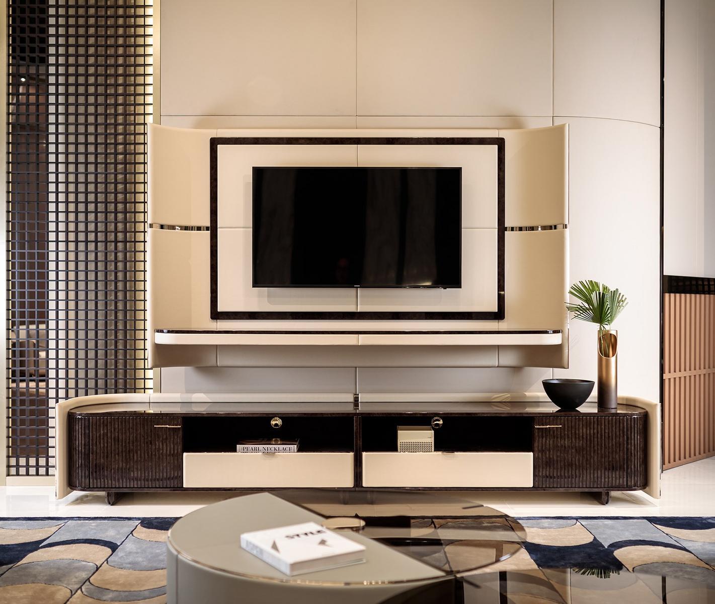 ECLIPSE Leather TV cabinet with drawers