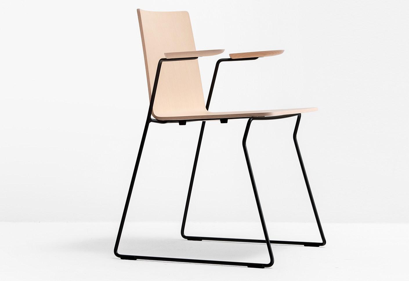 OSAKA METAL 5715 Sled base multi-layer wood chair with armrests