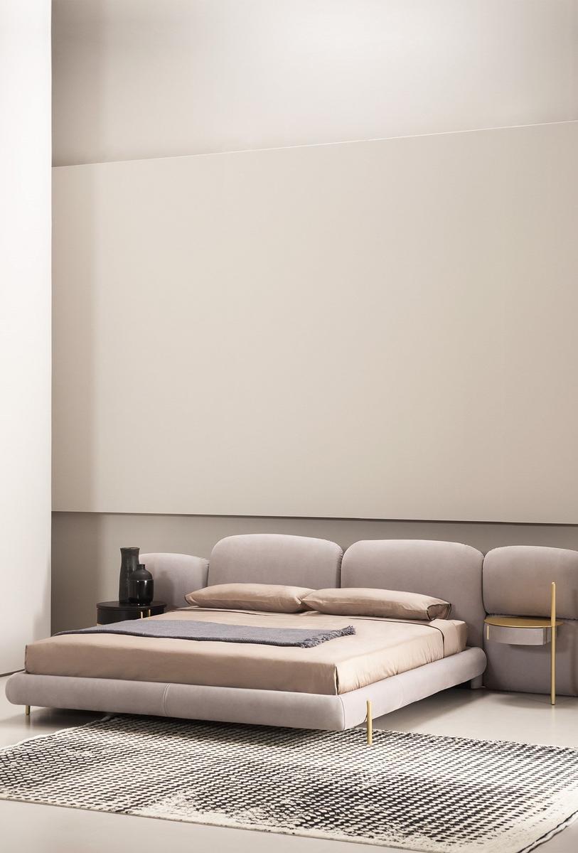 STONE Leather double bed with upholstered headboard