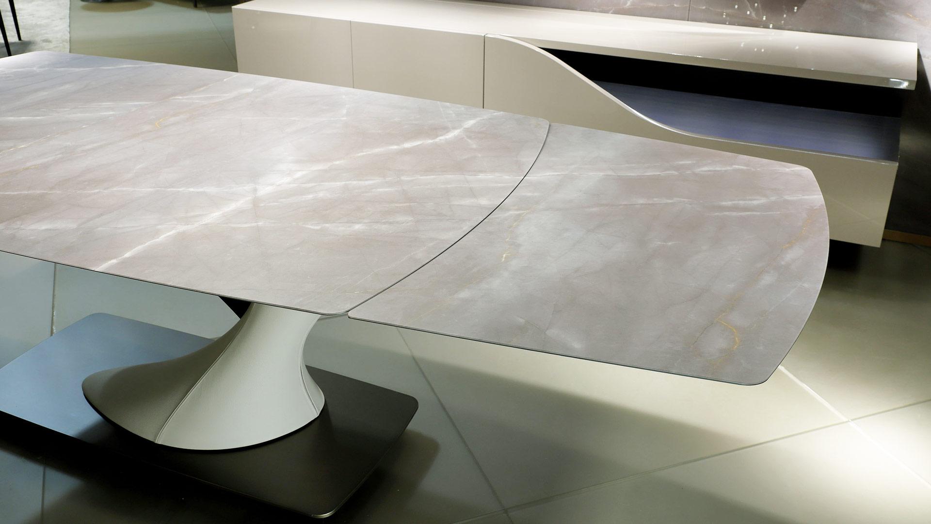 ARCHIMEDE Extending rectangular Marble glass dining table