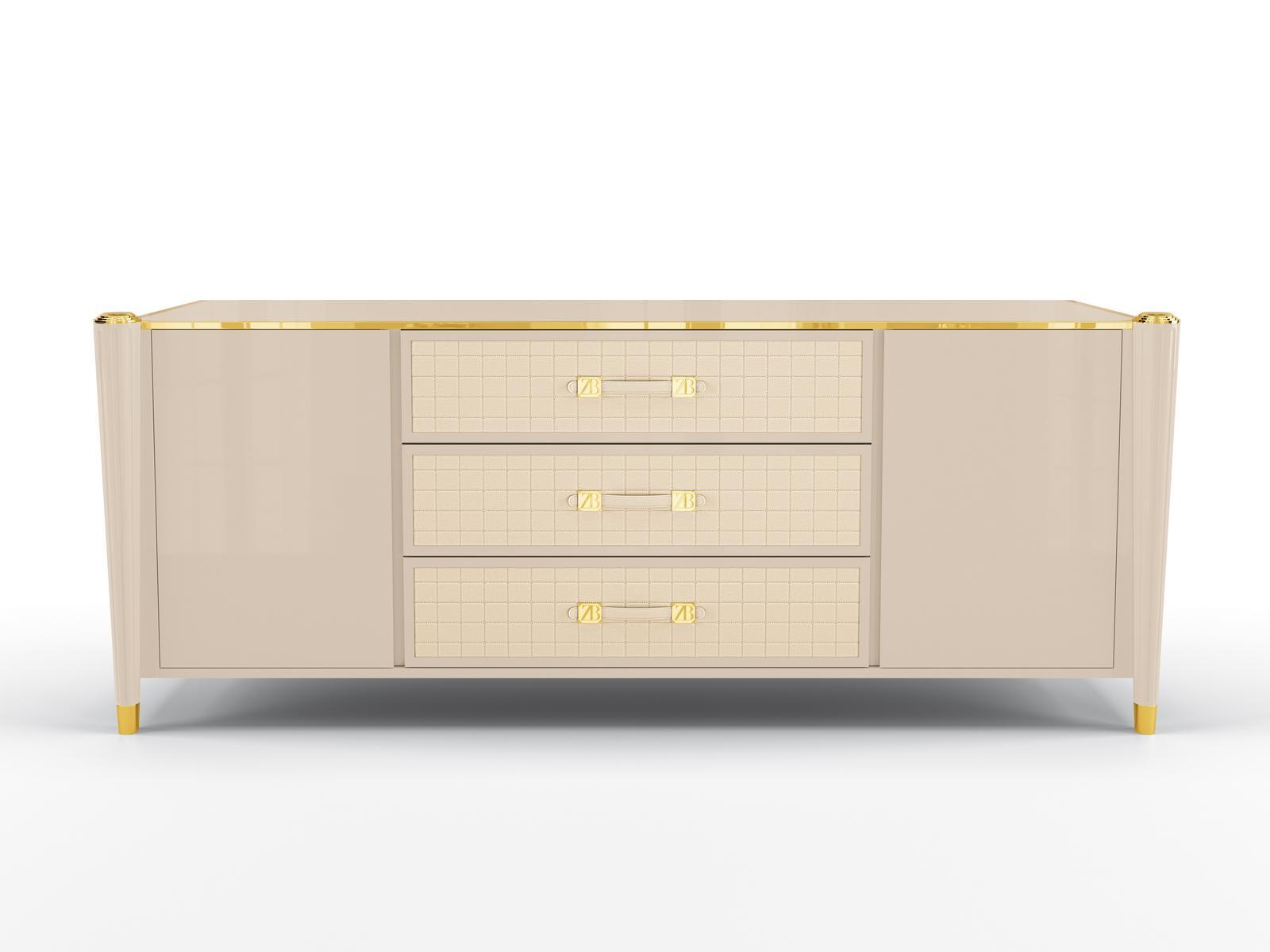 REMINGTON Lacquered sideboard with drawers covered in leather