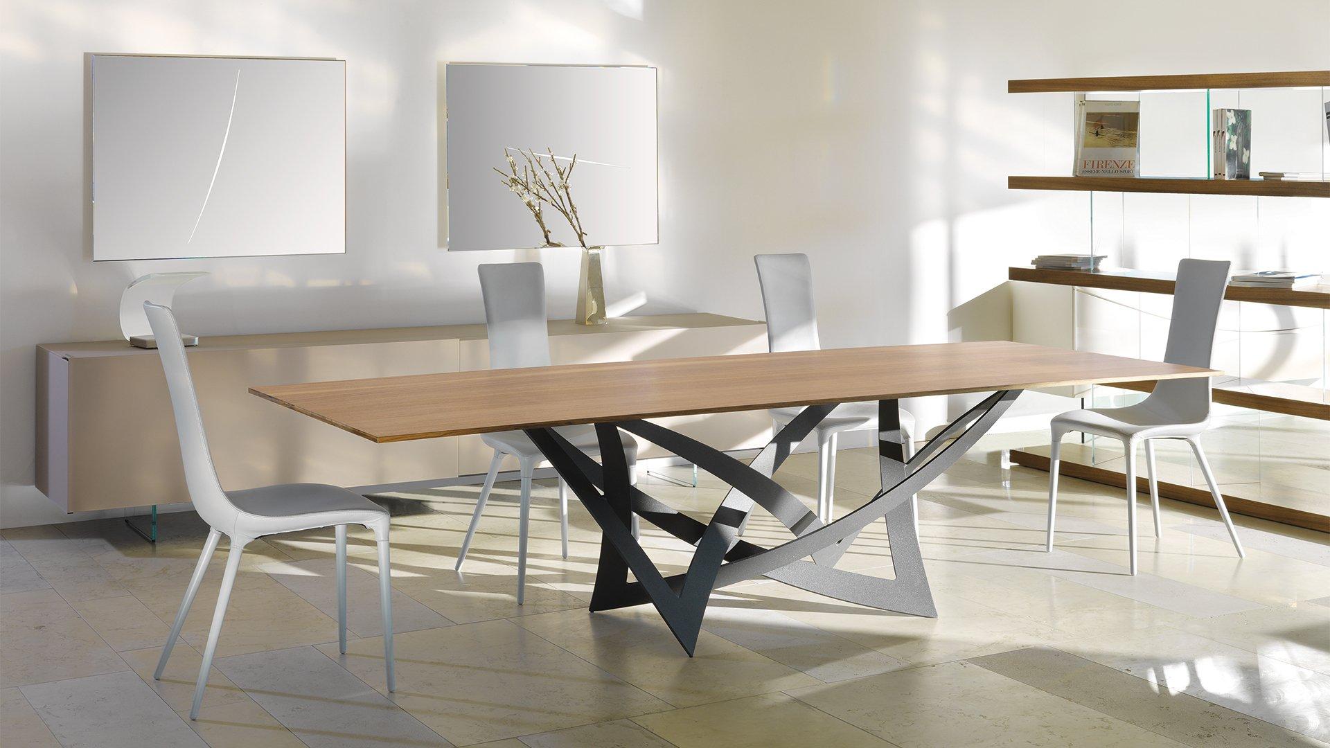INFINITO Rectangular stainless steel and wood dining table