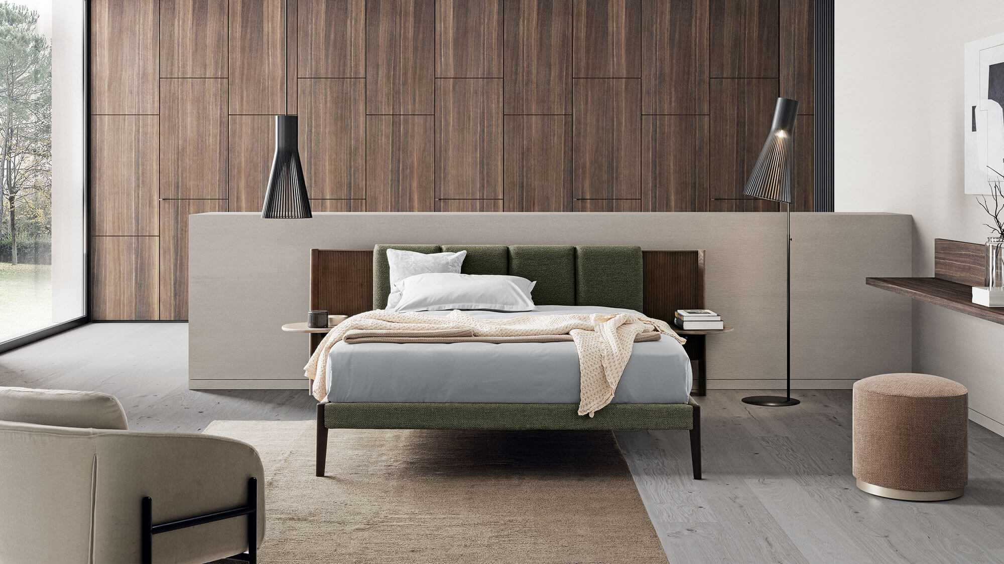 MILLERIGHE Fabric bed with upholstered headboard