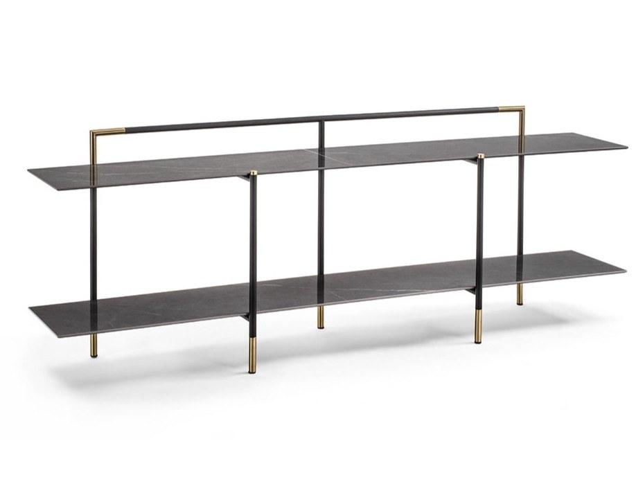 KEVIN Rectangular metal console table with shelving