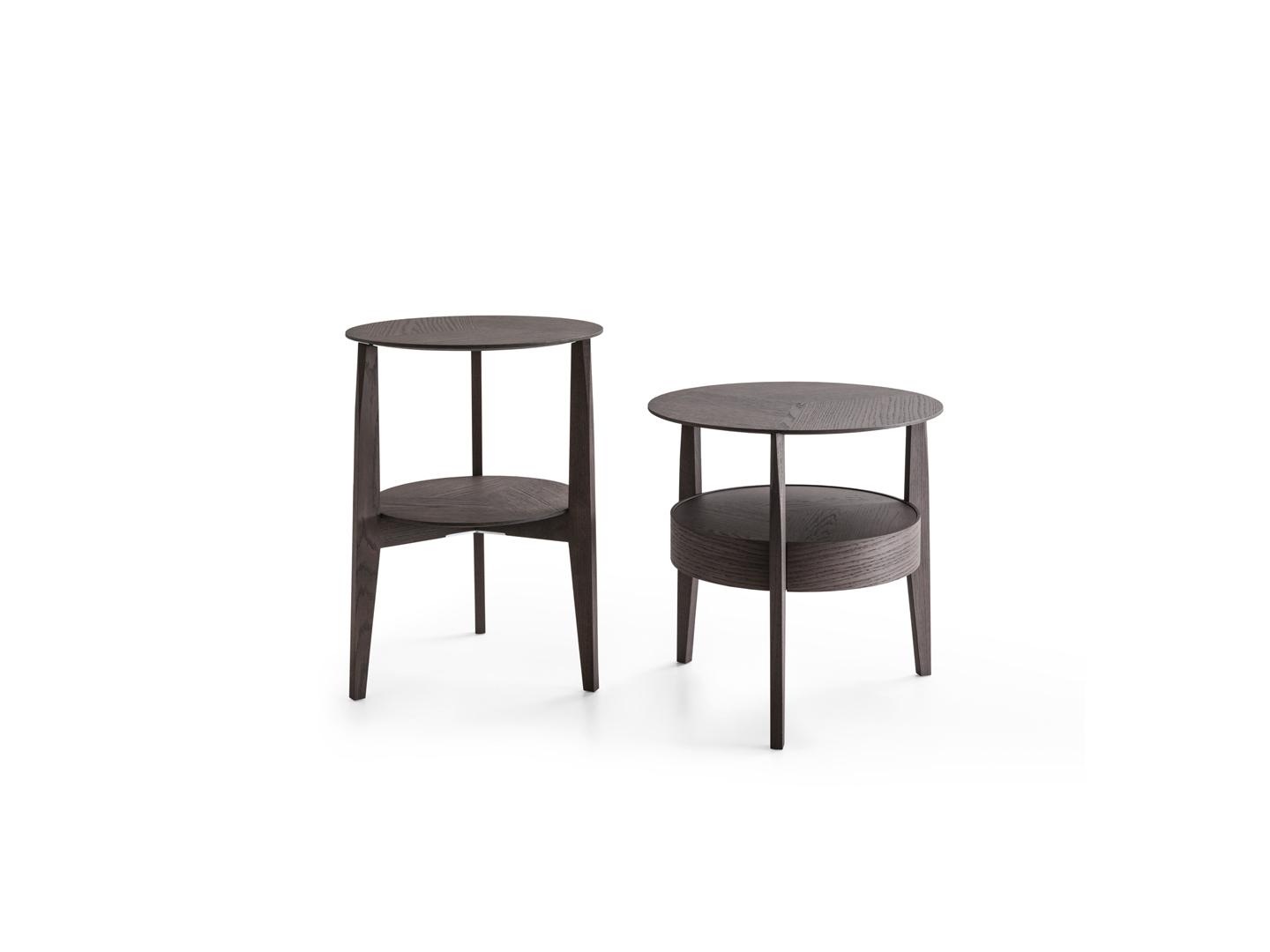 WHEN Round solid wood bedside table with drawers