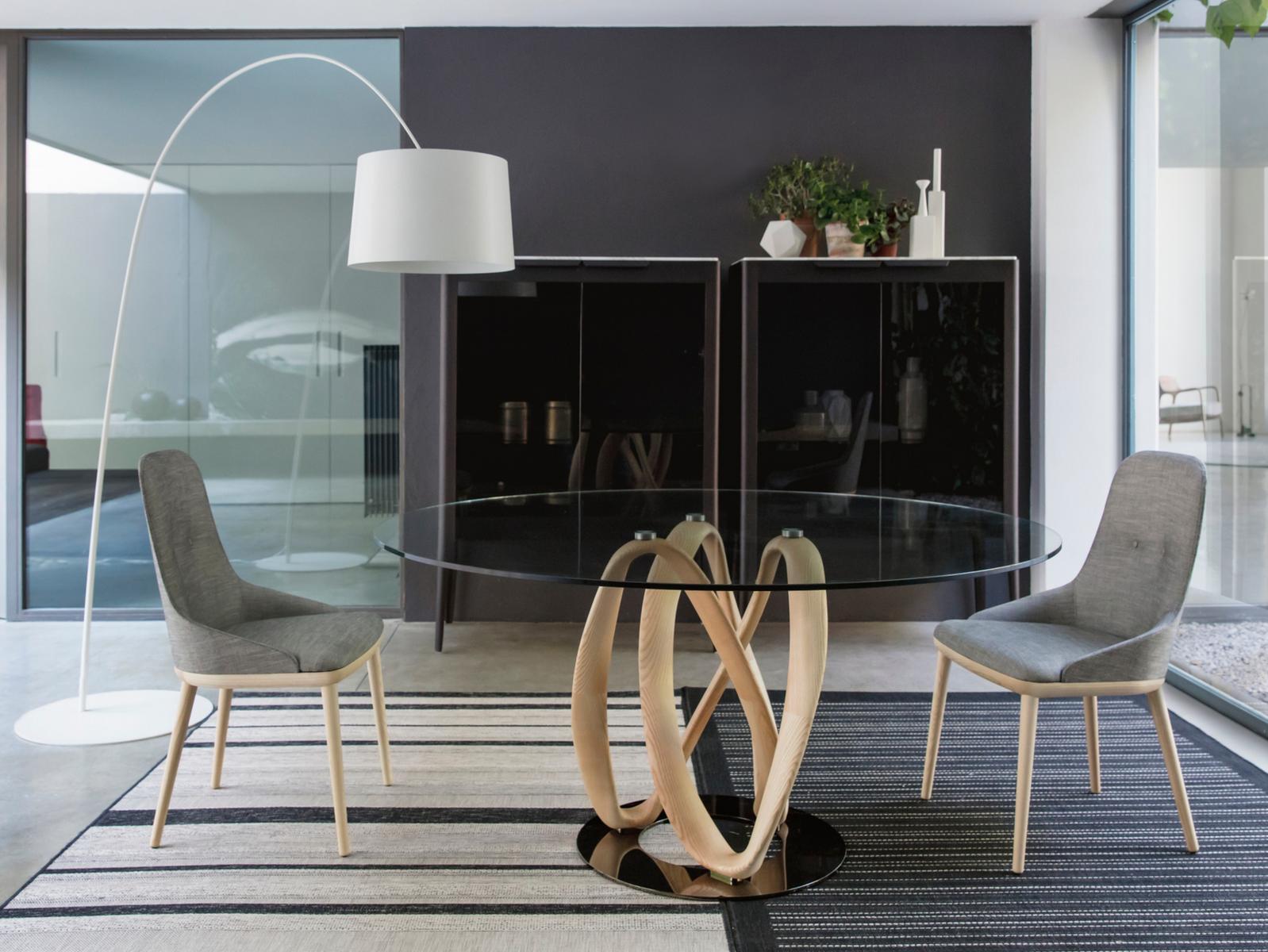 INFINITY Round solid wood table and crystal top