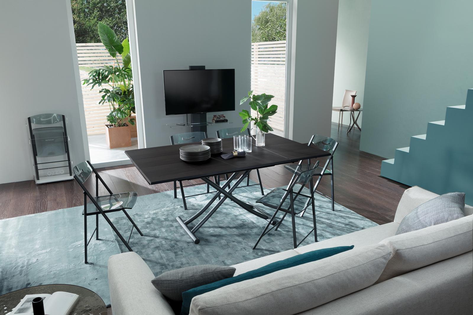 LEONARDO Height-adjustable extending wooden coffee table
