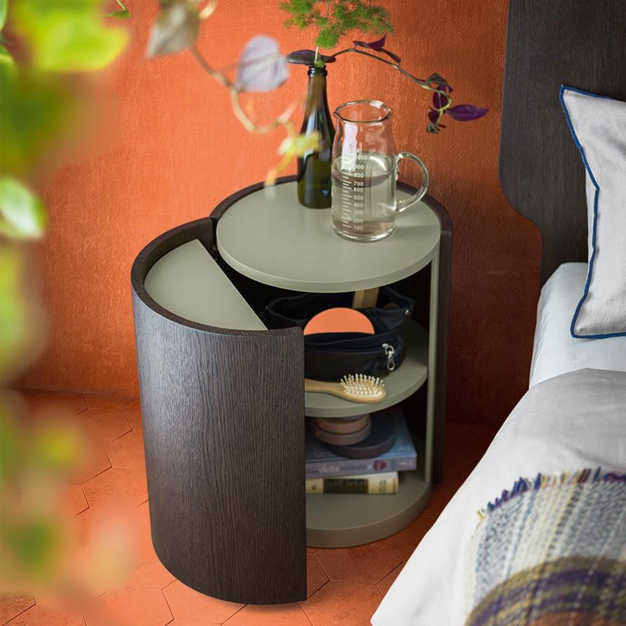 RIM Round veneer bedside table with doors