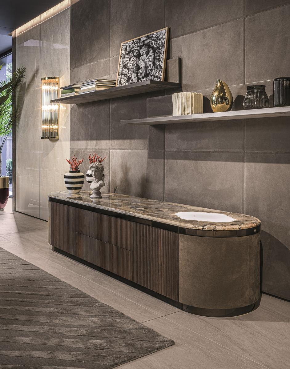 GORDON WAVE Modular leather sideboard with doors