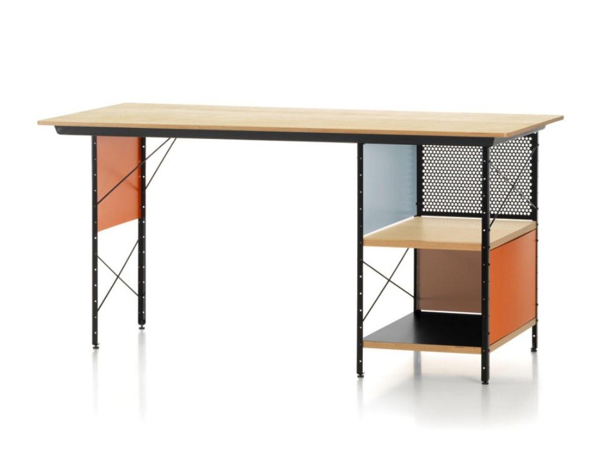 EAMES DESK UNIT EDU Rectangular aluminium and wood writing desk with bookcase