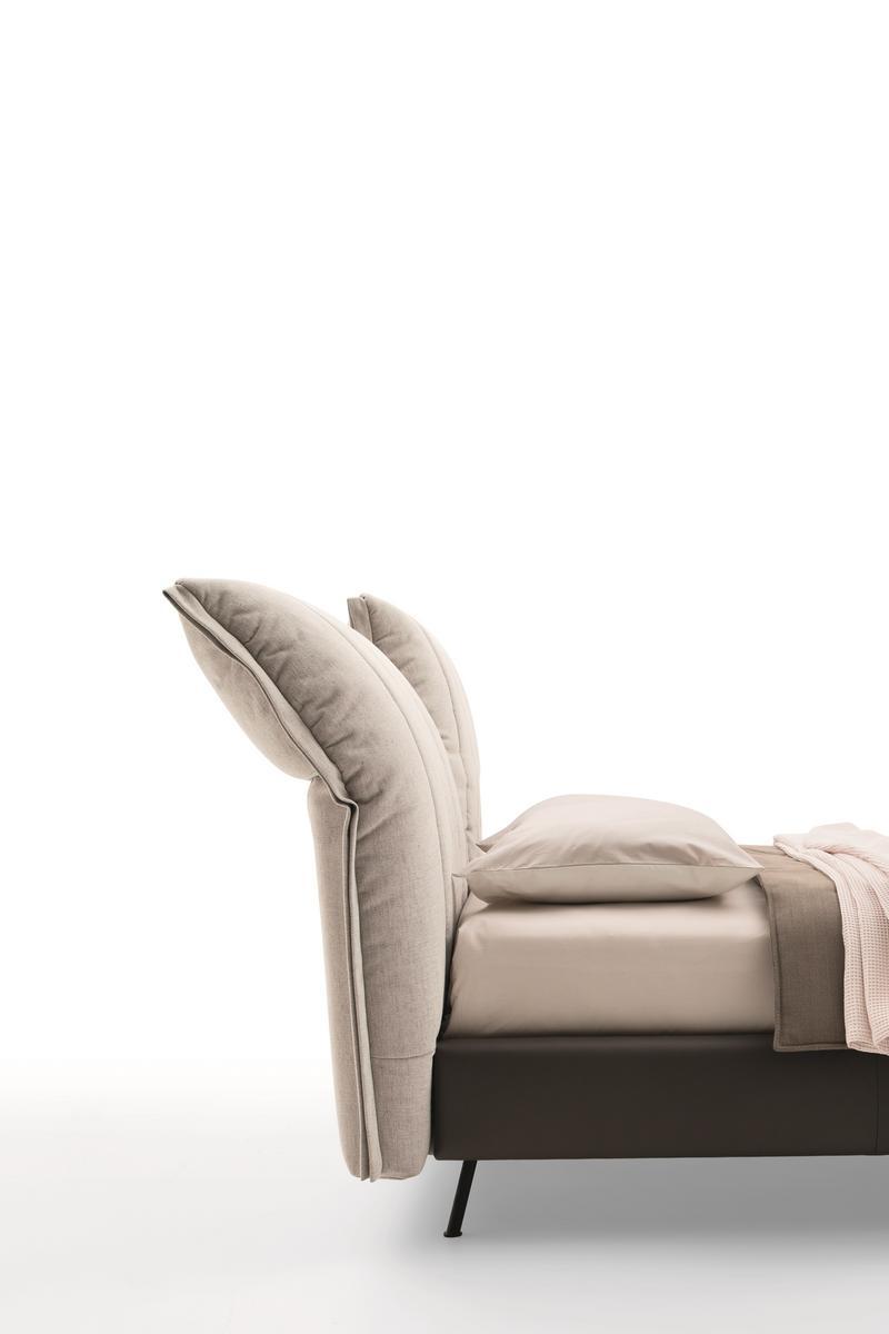 ON LINE Leather and fabric bed with high headboard