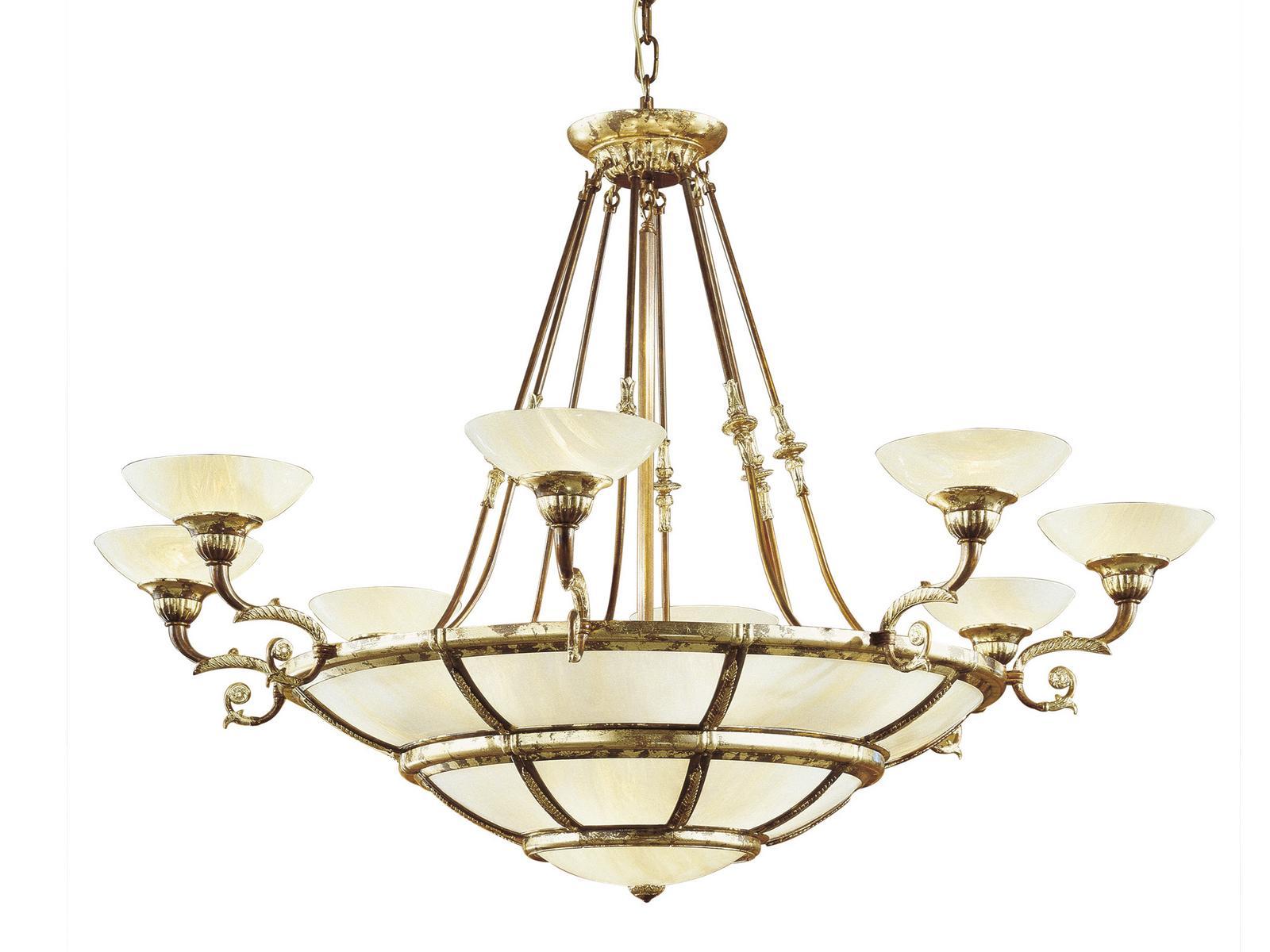 RAFFAELLO 1999/14+8 Rust gold leaf chandelier with onyx glass