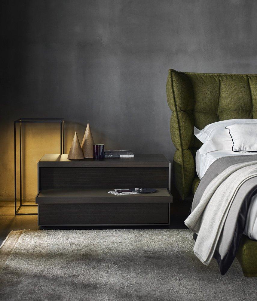 HUSK Fabric double bed with upholstered headboard