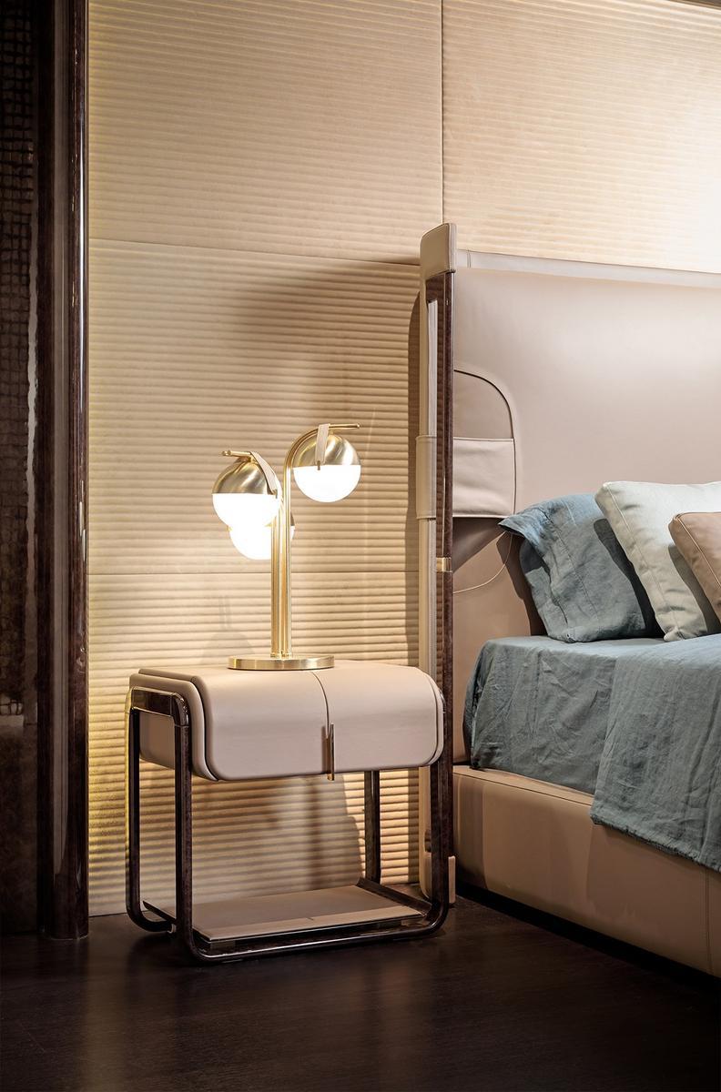 ECLIPSE Rectangular leather bedside table with drawers