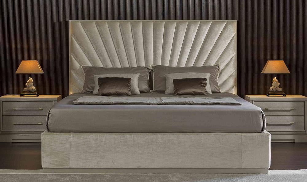 ELLIOT Fabric bed with upholstered headboard