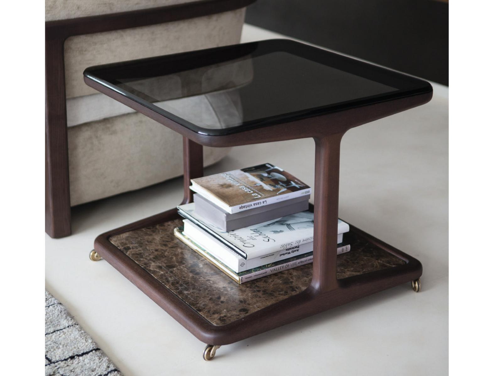 SCRIPT Square wooden coffee table with castors