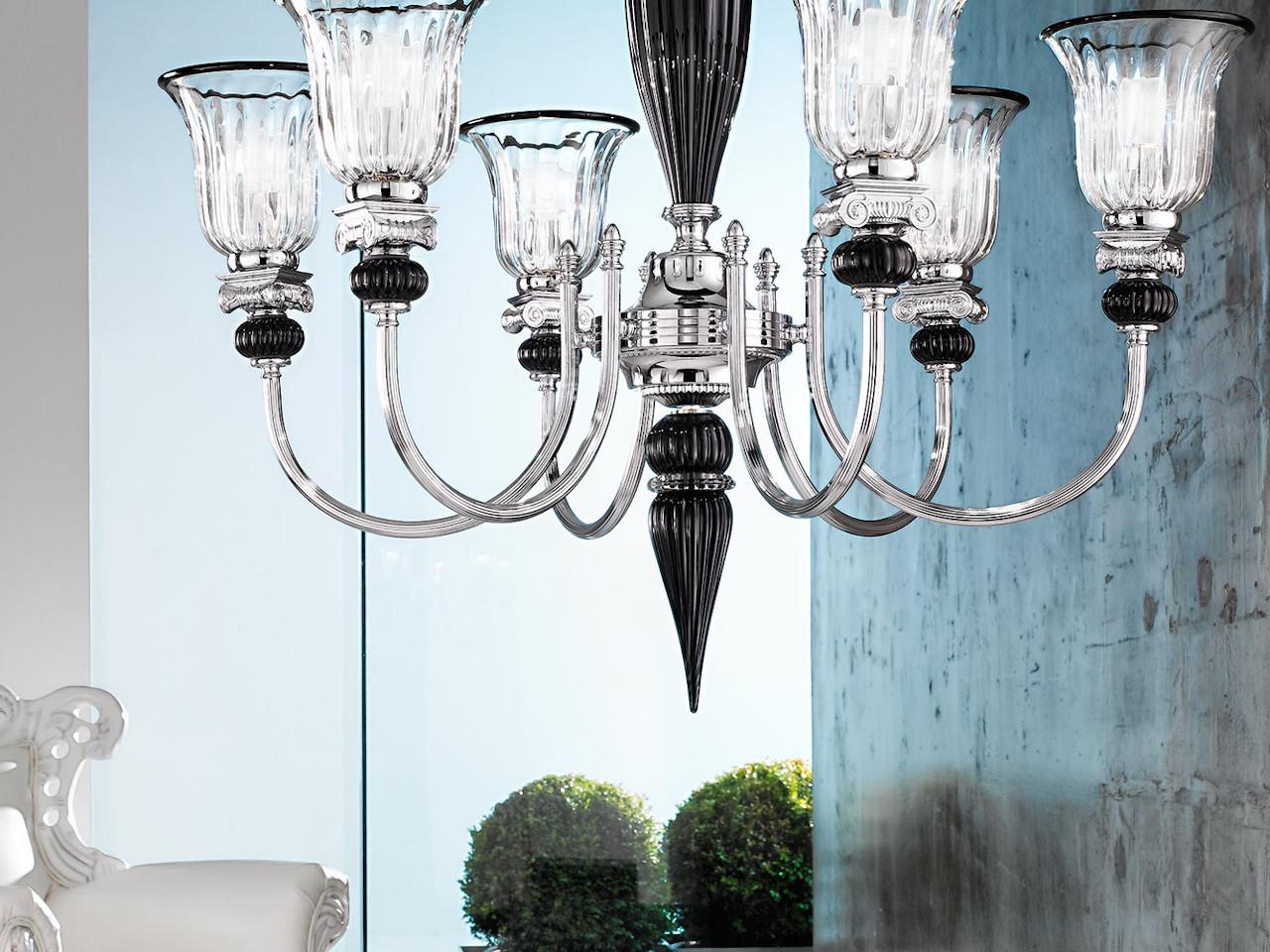 NIVES 27377/6 Chrome chandelier with clear and black crystal