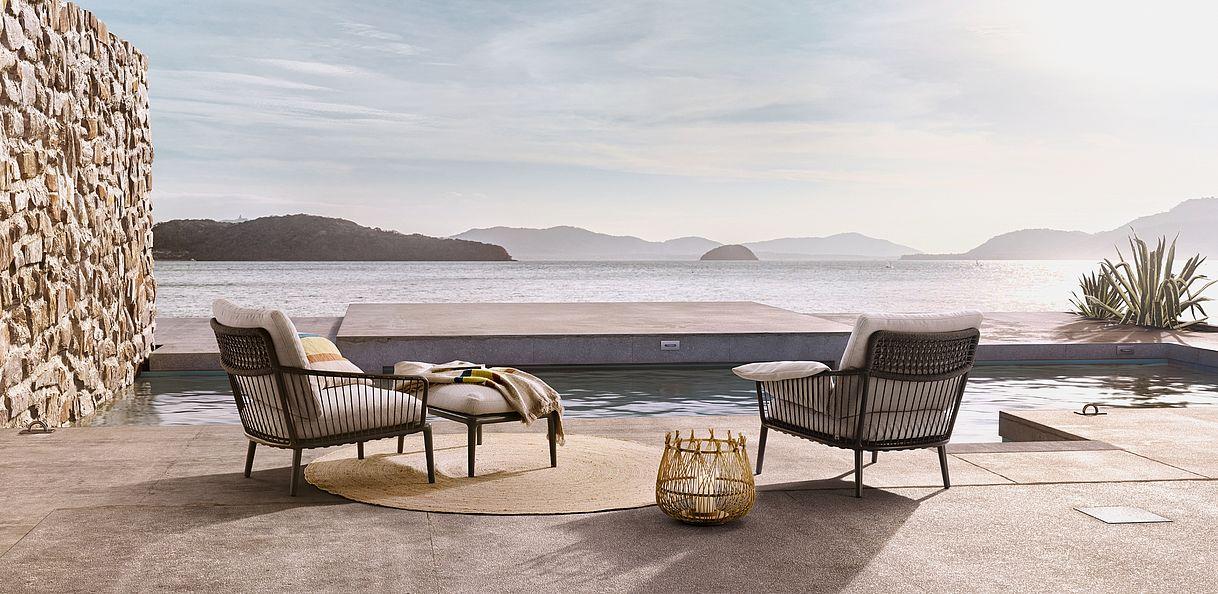 271 YOKO Fabric and aluminium garden armchair with armrests