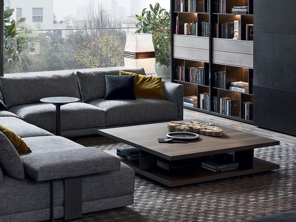 BRISTOL Low wood veneer coffee table with integrated magazine rack