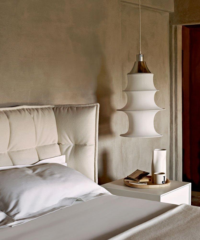 HUSK Fabric double bed with upholstered headboard