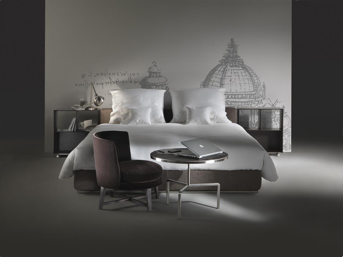 GROUNDPIECE SLIM Fabric double bed with removable cover