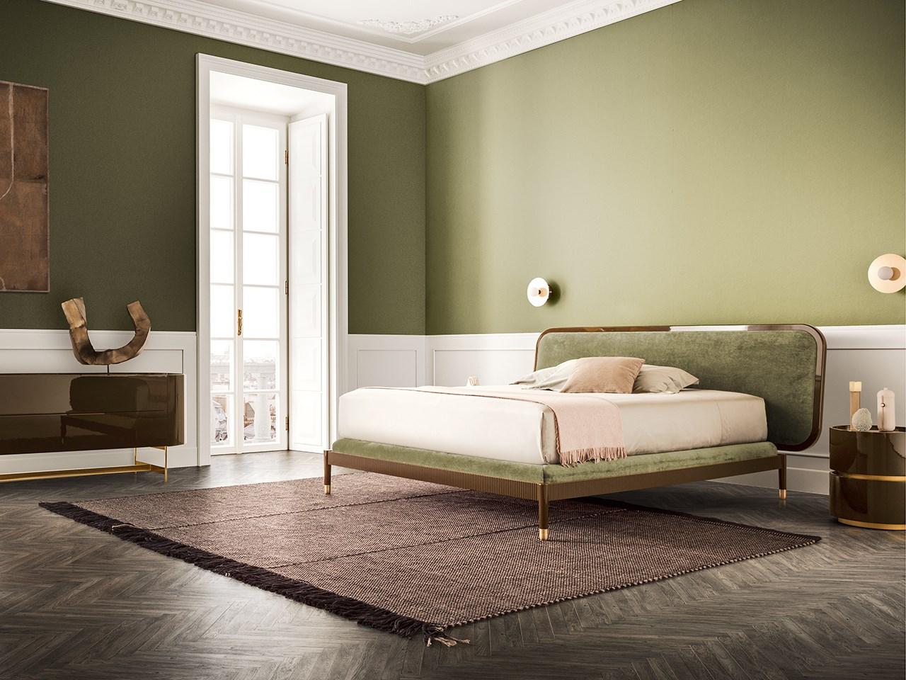 AMANTE Wooden double bed with upholstered headboard