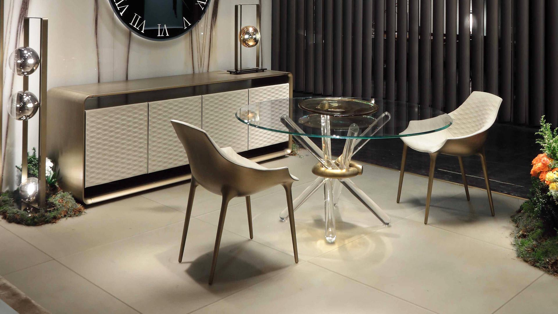 ARLEQUIN Round glass dining table