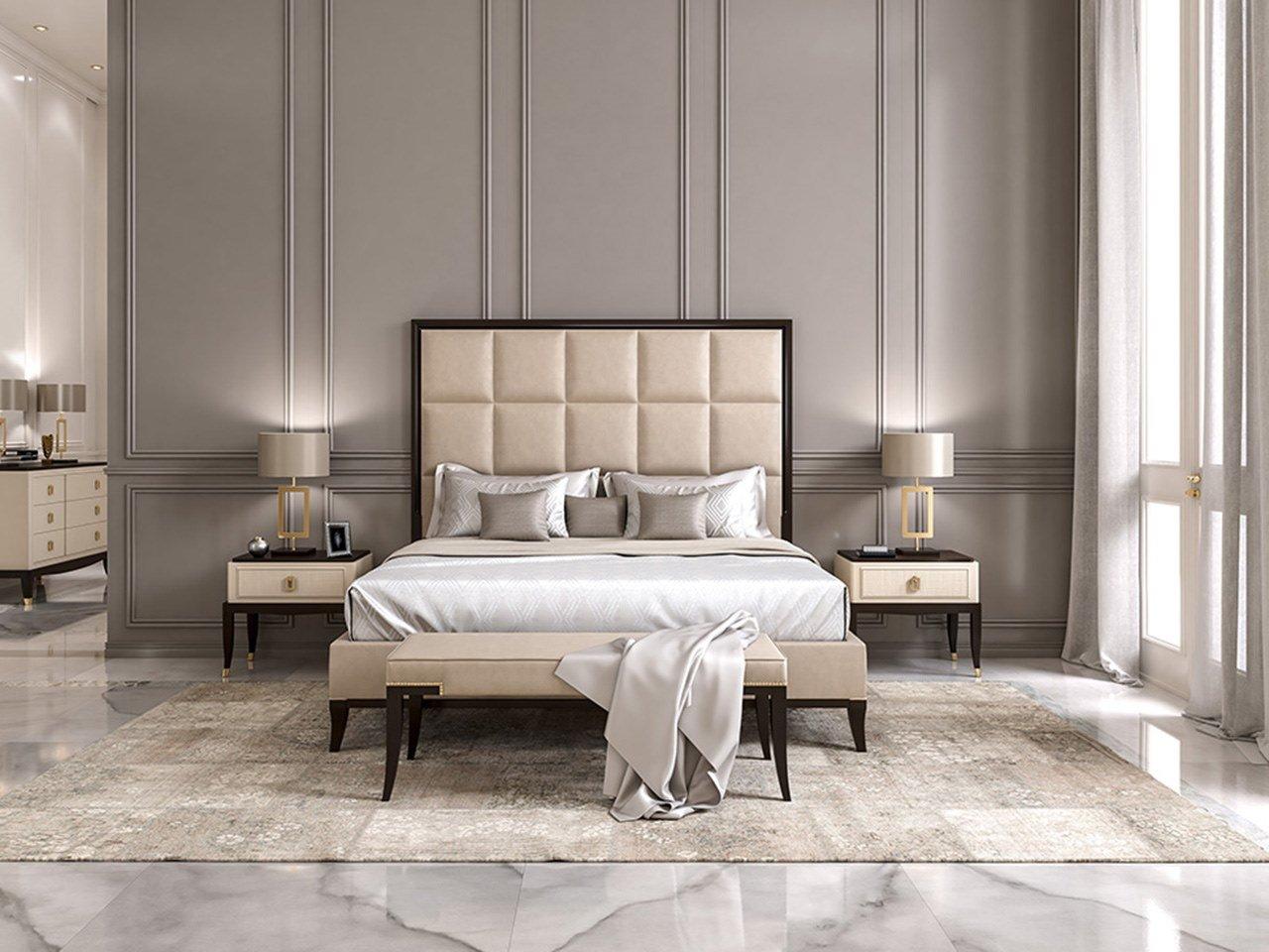 PR.05 Contemporary style fabric double bed with upholstered headboard