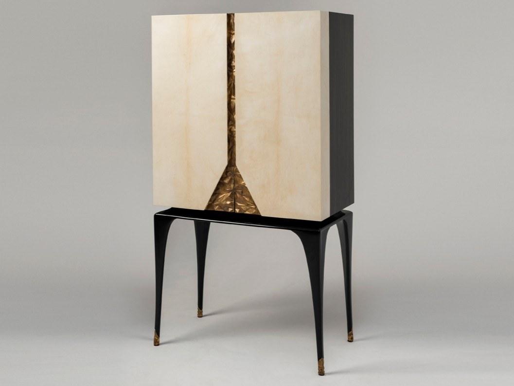 MARTINI Wood veneer and parchment paper bar cabinet