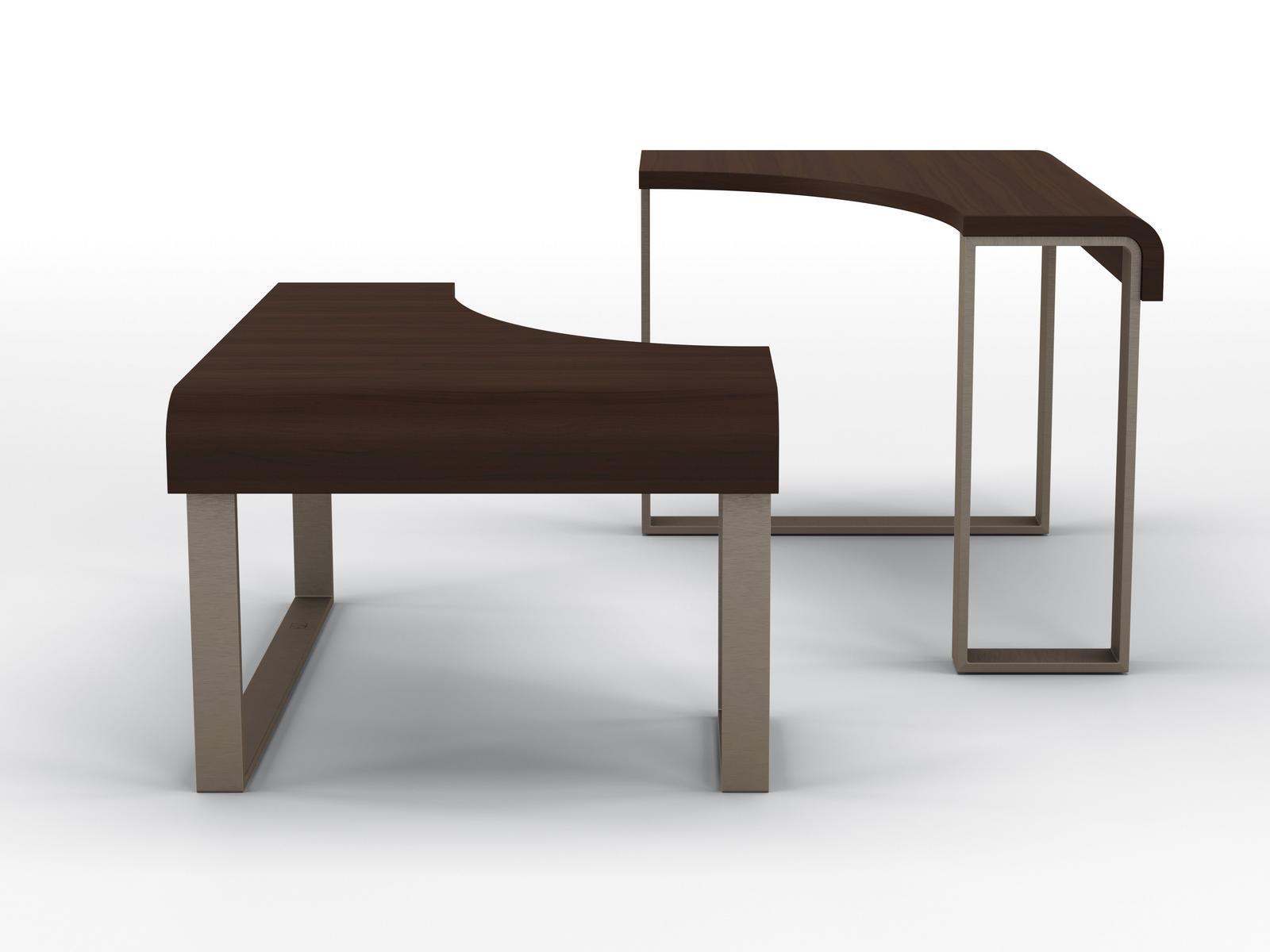 TULIP Triangular metal side table and walnut top
