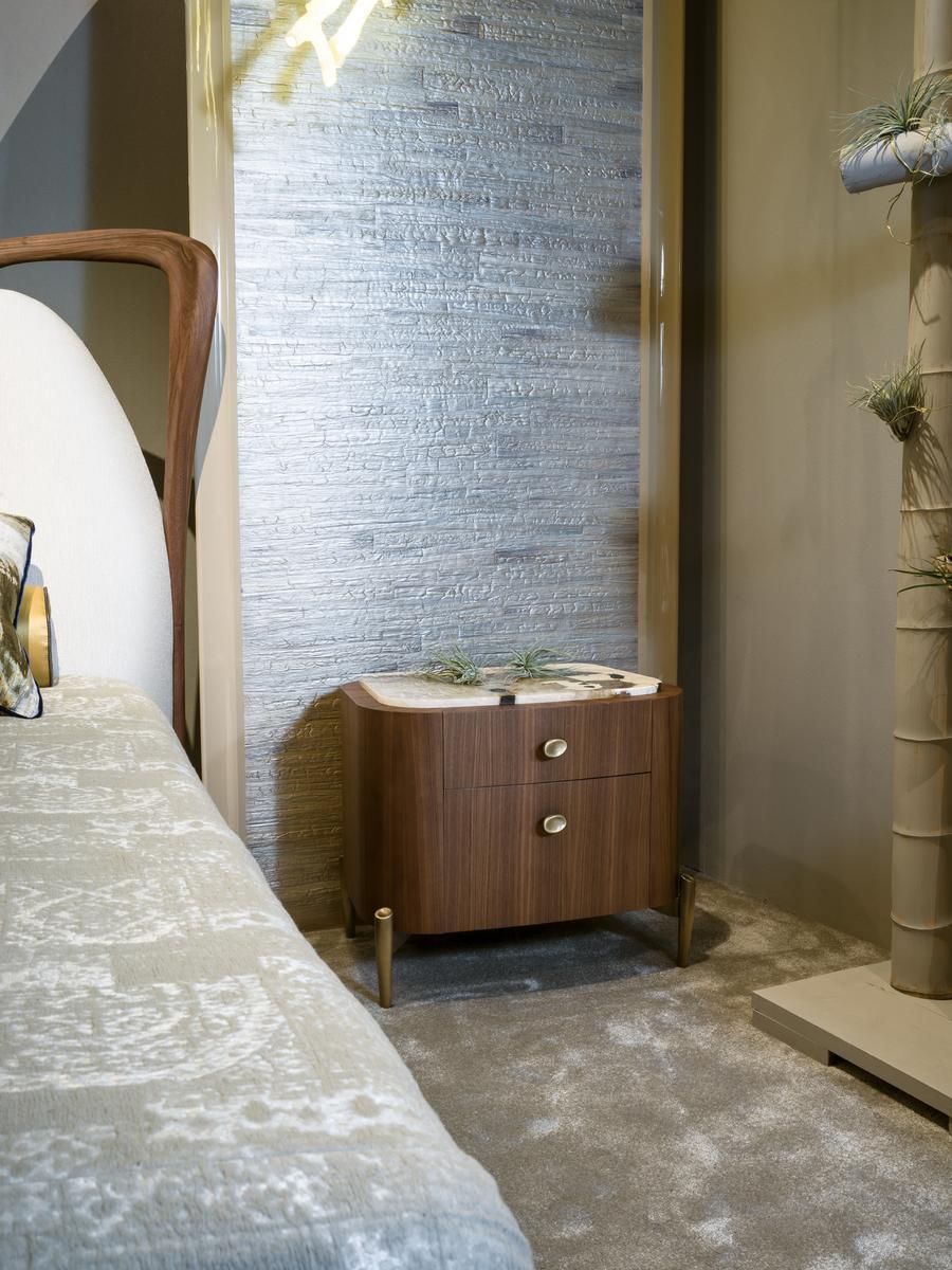LAPETO Rounded wooden bedside table with drawers